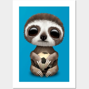 Cute Baby Sloth With Football Soccer Ball Posters and Art